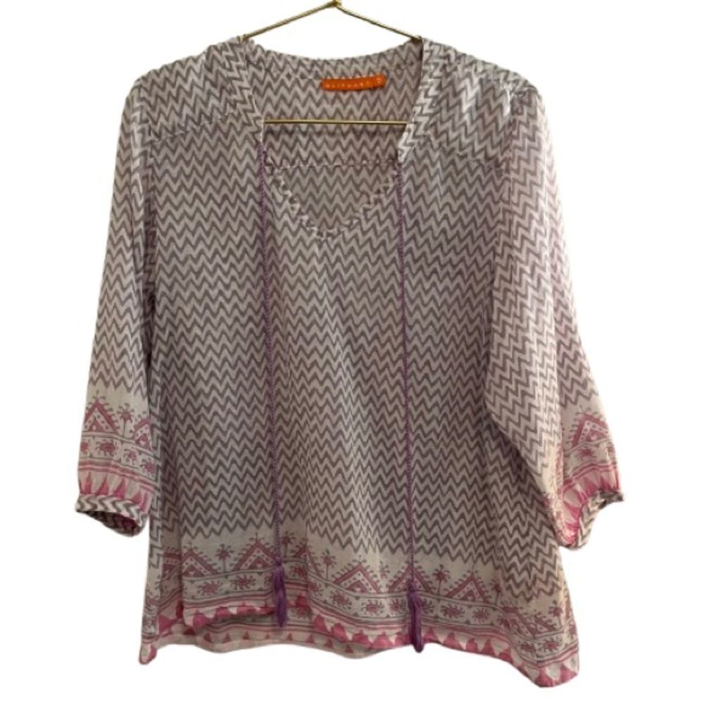 Oliphant Pink and Gray Zigzag Blouse